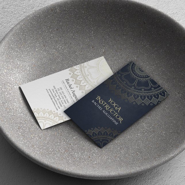 Carte De Visite Méditation Yoga Instructeur Chic Black Gold Mandal (Créateur téléchargé)