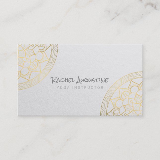 Carte De Visite Méditation Yoga Instructeur Chic White Gold Mandal (Devant)