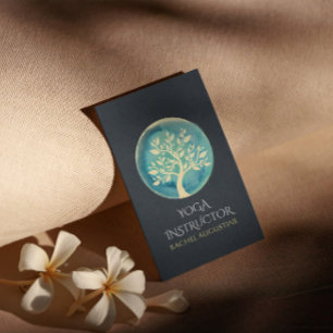 Carte De Visite Méditation Yoga Instructeur Elégant Arbre Turquois