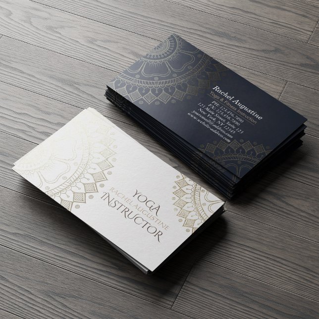 Carte De Visite Méditation Yoga Instructeur Gold Mandala Marine Bl (Créateur téléchargé)