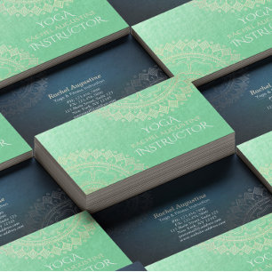 Carte De Visite Méditation Yoga Instructeur Green Gold Foil Mandal