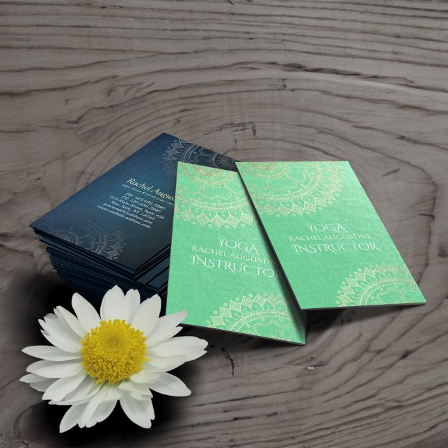 Carte De Visite Méditation Yoga Instructeur Green Gold Foil Mandal (Créateur téléchargé)