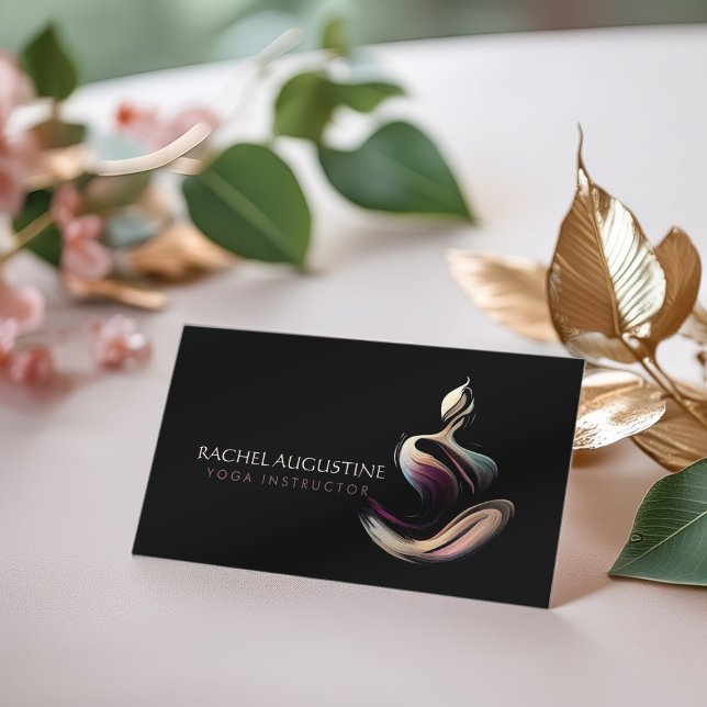 Carte De Visite Méditation Yoga Instructeur Lotus Pose Brush Strok (Créateur téléchargé)