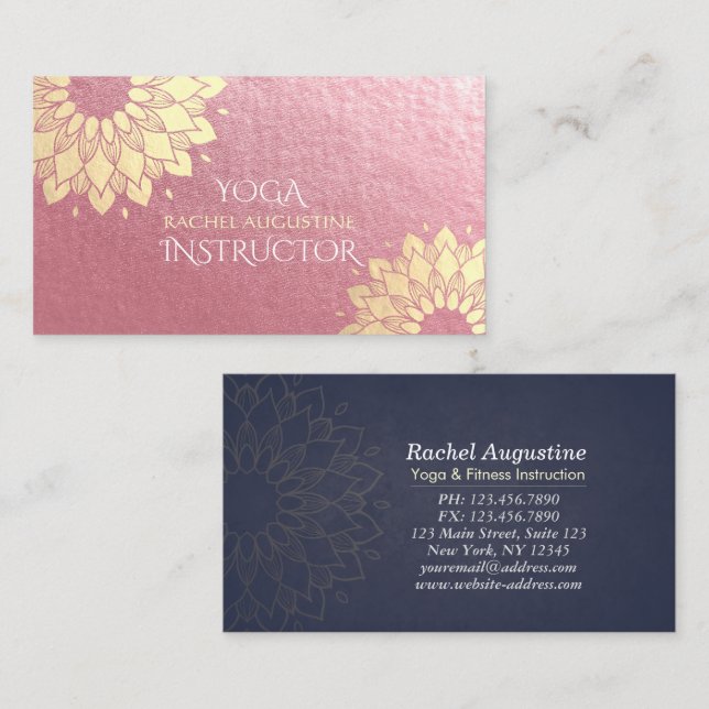 Carte De Visite Méditation Yoga Instructeur Rose Gold Mandala Lotu (Devant / Derrière)