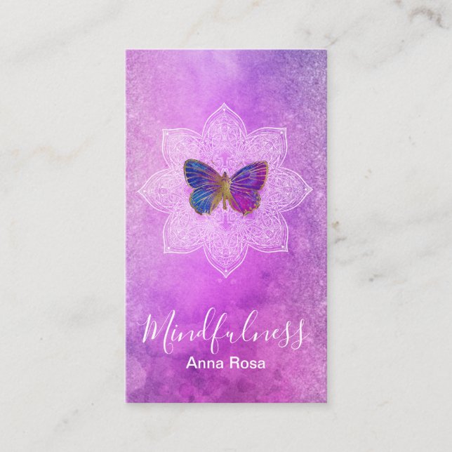Carte De Visite ** Méditation Yoga Mindfulness Papillon Mandala (Devant)