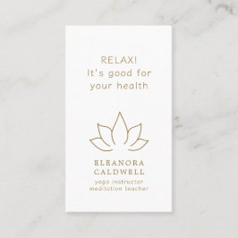 Carte De Visite Méditation Yoga Professeur Lotus Logo Or sur Blanc