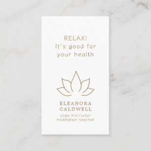 Carte De Visite Méditation Yoga Professeur Lotus Logo Or sur Blanc