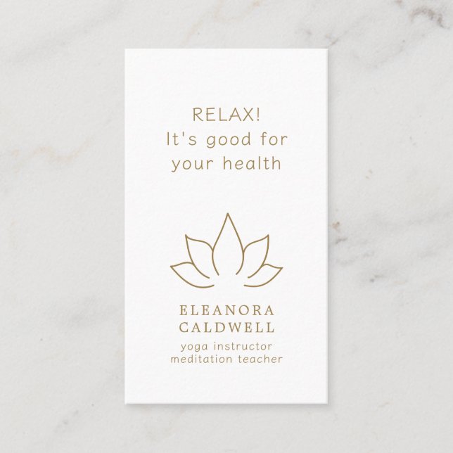 Carte De Visite Méditation Yoga Professeur Lotus Logo Or sur Blanc (Devant)