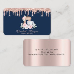 Carte De Visite Mélange Fleurs Roses,Gouttes Rose Gold Boulangerie
