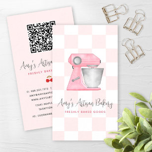 Carte De Visite Mélangeur de boulangerie rose Blush Code QR à moti