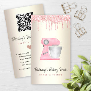 Carte De Visite Mélangeur de boulangerie rose rougeoyant Code QR g