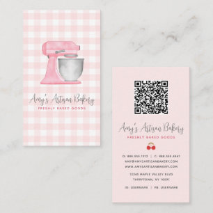 Carte De Visite Mélangeur de cuisine rose pastel Code QR Gingham B