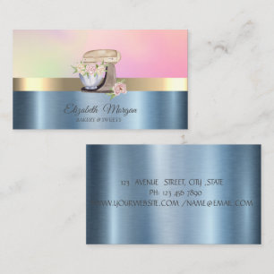 Carte De Visite Mélangeur de gâteaux rétro Fleur Bleu Métallé