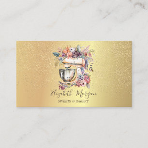 Carte De Visite Mélangeur floral de boulangerie de confettis dorés