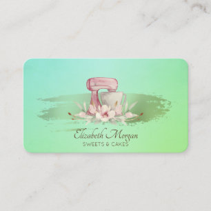 Carte De Visite Mélangeur Moderne Fleur Rose Or Pinceau Vert