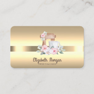Carte De Visite Mélangeur professionnel élégant Fleurs Or
