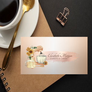 Carte De Visite Mélangeur Tournesols Rose Gold Coup de Pinceau, Bo