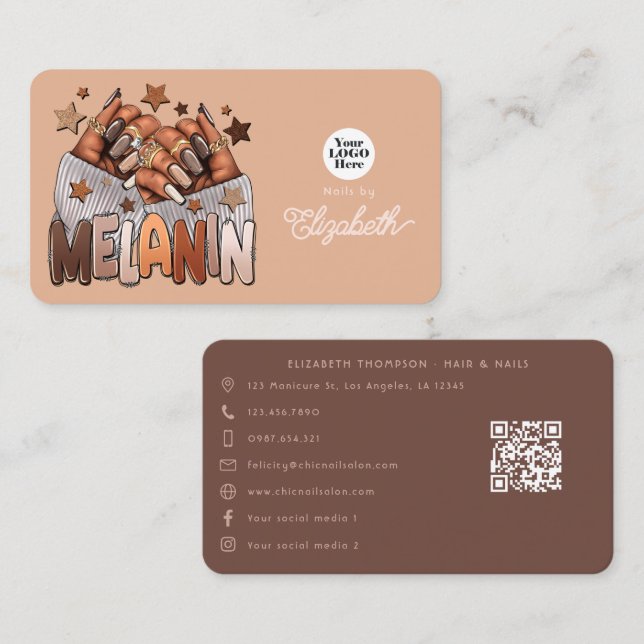 Carte De Visite Melanin Chic Africain Américain Nail Salon (Devant / Derrière)