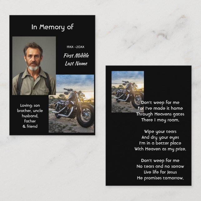 Carte De Visite Mémorial chrétien souvenir moto chopper (Devant / Derrière)