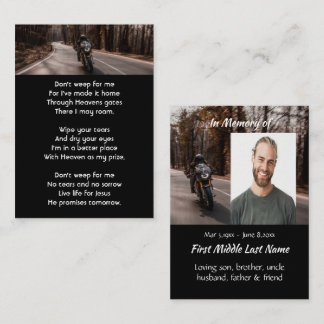 Carte De Visite Memorial Christian  Photo Motorcycle Biker 