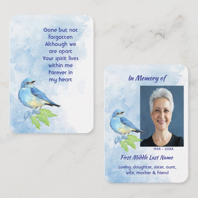 Carte De Visite Memorial Keepsake  Bluebird Garden Bird  (Devant / Derrière)