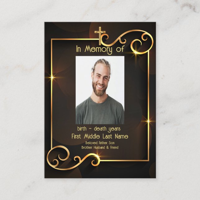 Carte De Visite Memorial Keepsaké classique moderne Black Gold (Devant)