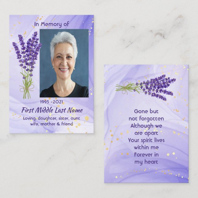 Carte De Visite Memorial Keepsake Lavender Garden Flower (Devant / Derrière)