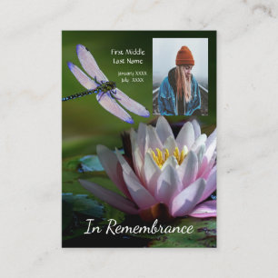 Carte De Visite Memorial Keepsaké Memorial Dragonfly Lotus Flower