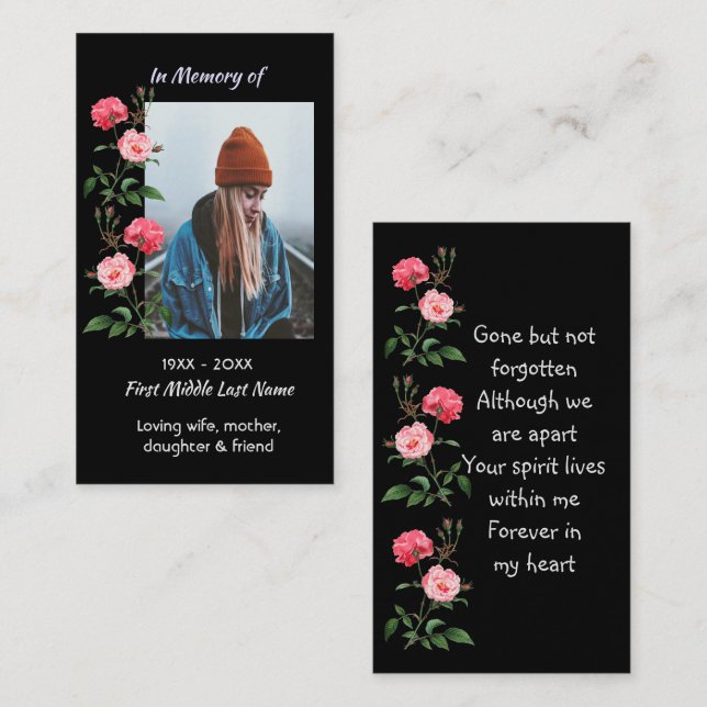 Carte De Visite Memorial Keepsake  Roses Garden Flowers (Devant / Derrière)