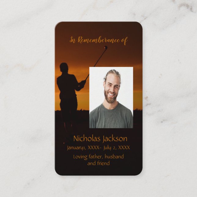 Carte De Visite Memorial Memory Card Golf Golfing (Devant)