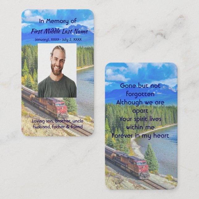 Carte De Visite Memorial Memory Card Train Rail Tram Railway (Devant / Derrière)