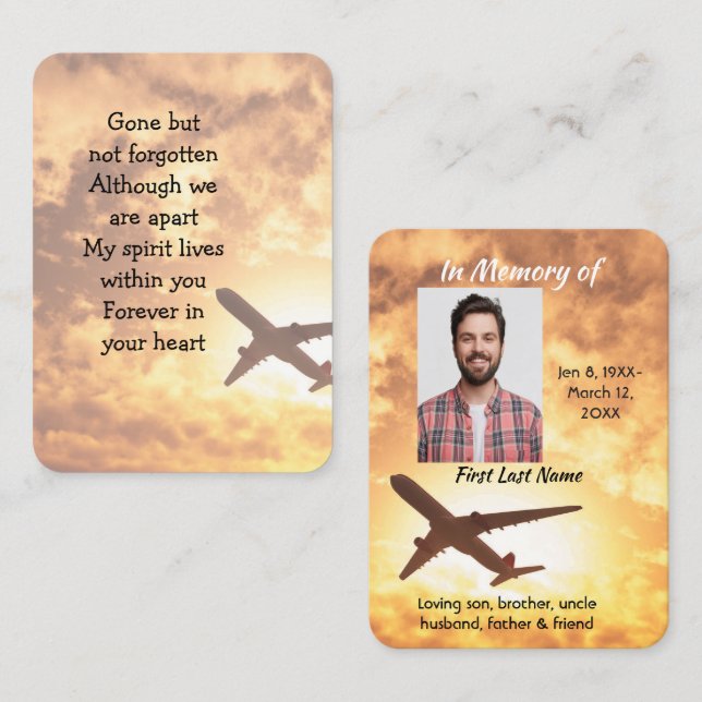 Carte De Visite Memorial Photo Keepsaké avion pilote (Devant / Derrière)