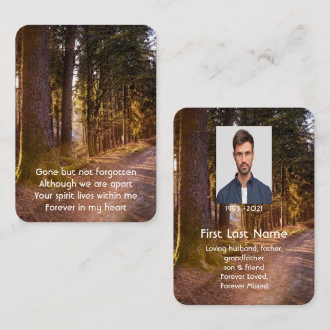 Carte De Visite Memorial Photo Prayer Forest Trail Walk Park (Devant / Derrière)