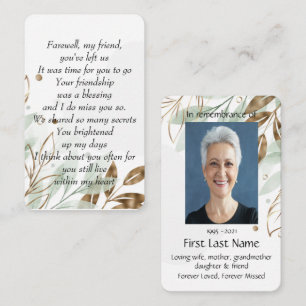 Carte De Visite Memorial Photo Prayer Gold Farewell My Friend