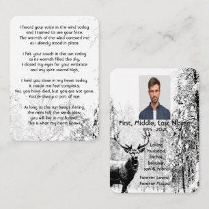 Carte De Visite Memorial Photo Prayer Stag Deer Forest Winter Wild