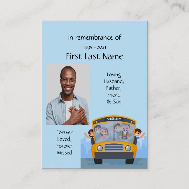 Carte De Visite Mémorial Photo Prière Conducteur de bus de l'école (Dos)