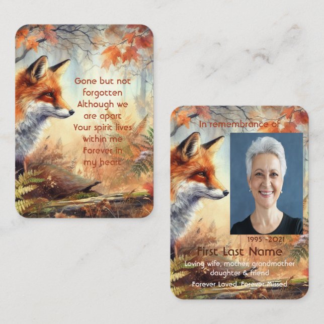 Carte De Visite Memorial Photo Prière Fox Animal Faune Nature (Devant / Derrière)