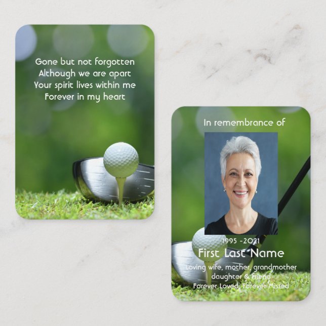 Carte De Visite Memorial Photo Prière Golfer Golf Course Golf (Devant / Derrière)