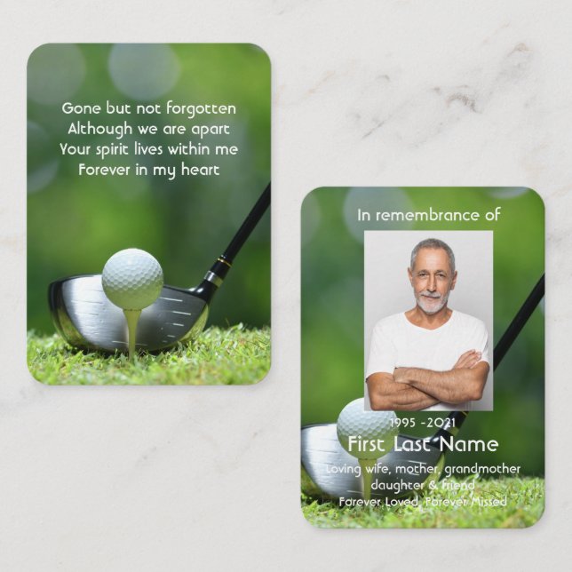 Carte De Visite Memorial Photo Prière Golfer Golf Course Golf (Devant / Derrière)