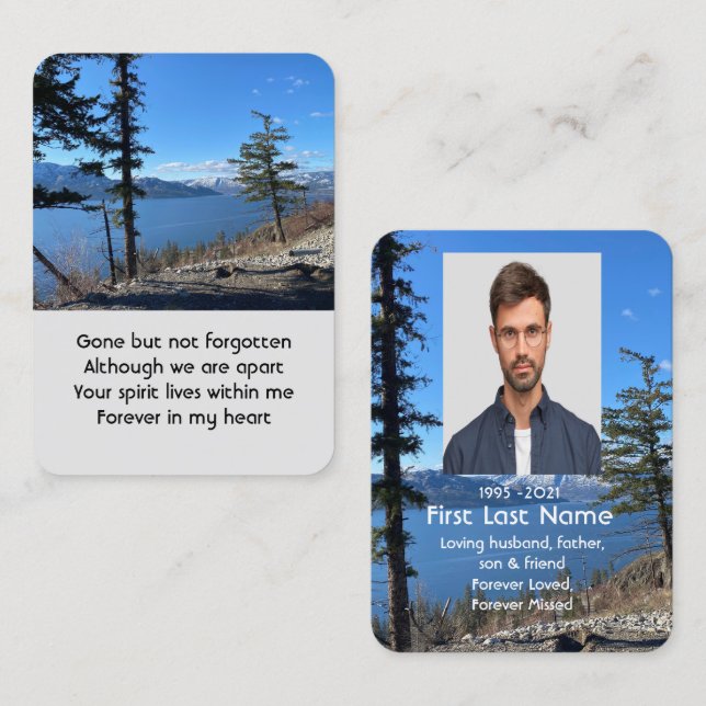 Carte De Visite Memorial Photo Prière Lake Side Forest Trees (Devant / Derrière)