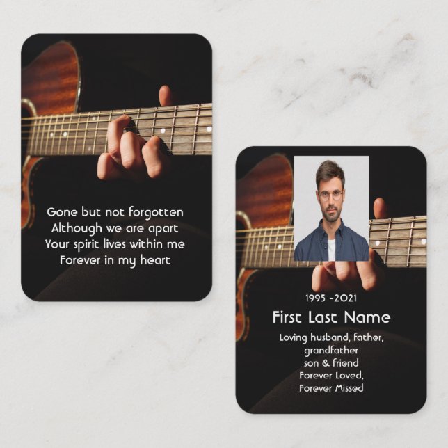 Carte De Visite Memorial Photo Prière Musicien Piano Guitare (Devant / Derrière)