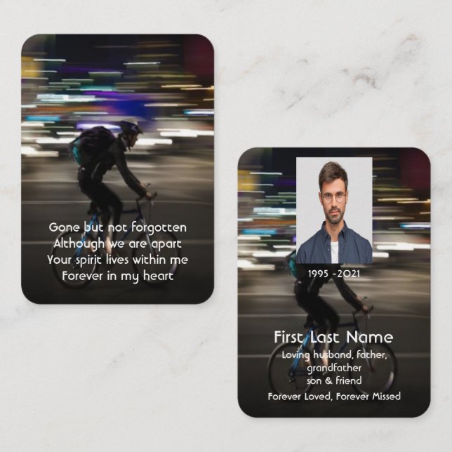 Carte De Visite Memorial Photo Prière Vélo Vélo Vélo (Devant / Derrière)