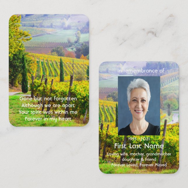 Carte De Visite Mémorial Photo Prière Vignoble Vignoble Vin (Devant / Derrière)
