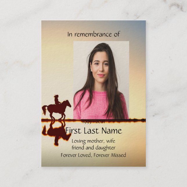Carte De Visite Memorial Photo Prière Western Horse Back Riding B (Dos)