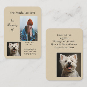 Carte De Visite Memorial Poket Keepsaké West Highland Chien