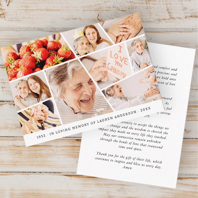 Carte De Visite Memorial Simple Modern 9 Photos Prière (Créateur téléchargé)