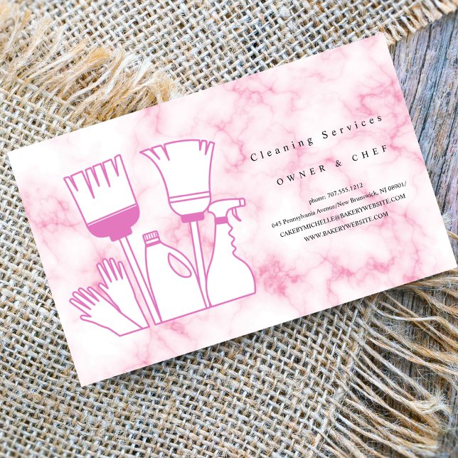 Carte De Visite ménage Service de nettoyage en marbre rose carton (Créateur téléchargé)