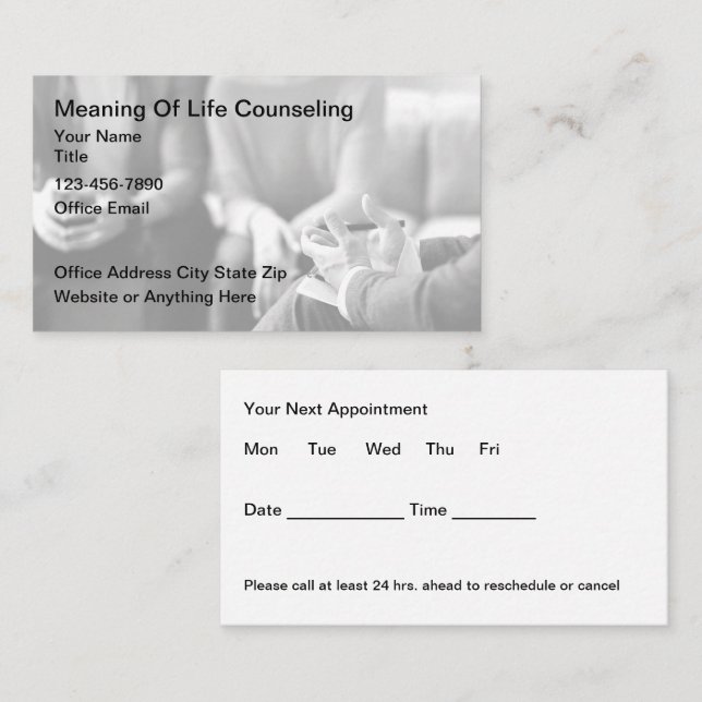 Carte De Visite Mental Health Counseling Psychotherapy Appointment (Devant / Derrière)