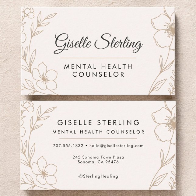 Carte De Visite Mental Health Counselor Botanical Floral  (Créateur téléchargé)