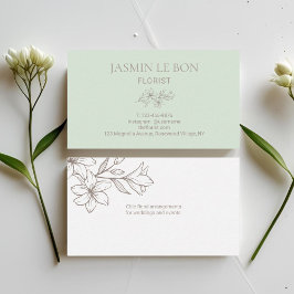Carte De Visite Menthe et blanc | Fleur minimaliste chic